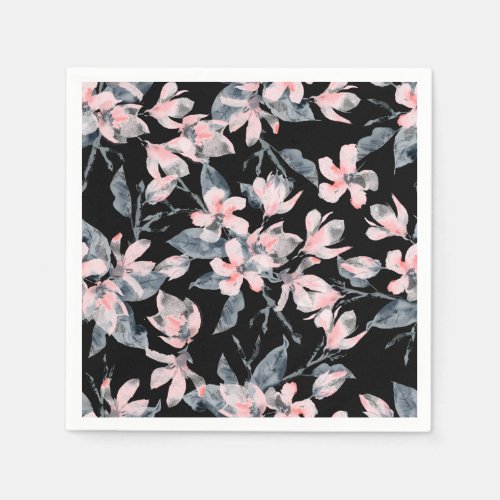 Pink  Gray Floral Watercolor Pattern Napkins