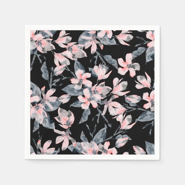 Pink & Gray Floral Watercolor Pattern Napkins (Front)