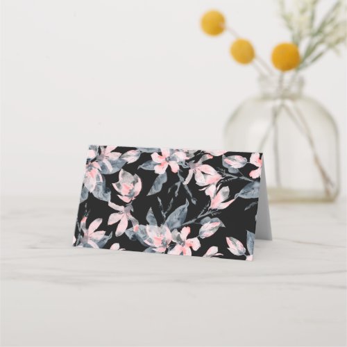 Pink  Gray Floral Watercolor Pattern Place Card