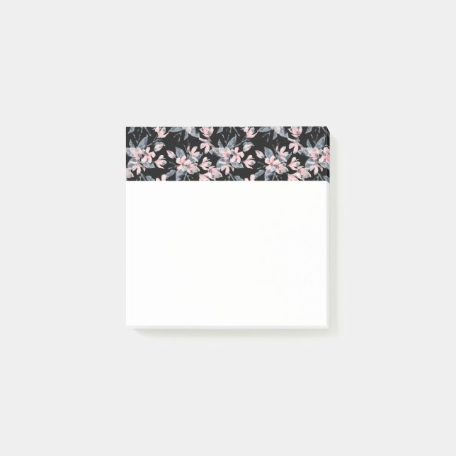Pink & Gray Floral Watercolor Pattern Post-it Notes (Front)