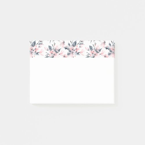 Pink  Gray Floral Watercolor Pattern Post_it Notes