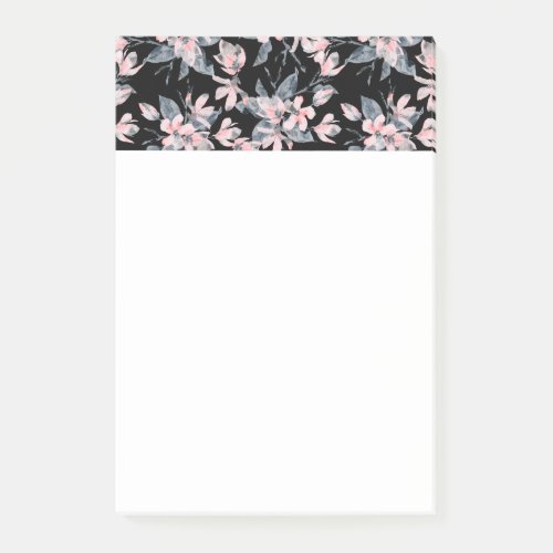 Pink  Gray Floral Watercolor Pattern Post_it Notes