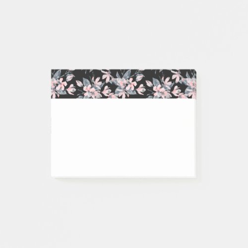Pink  Gray Floral Watercolor Pattern Post_it Notes