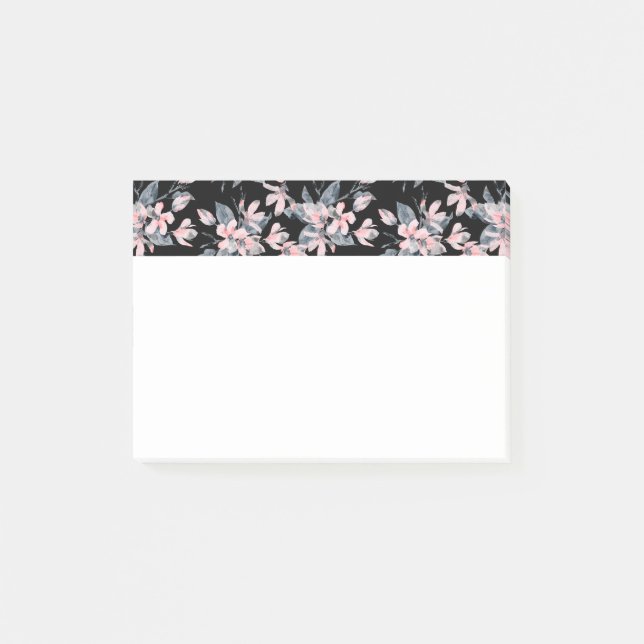 Pink & Gray Floral Watercolor Pattern Post-it Notes (Front)