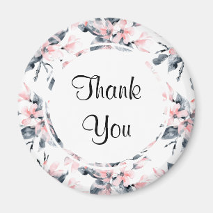 Pink & Gray Floral Watercolor Pattern Thank You Magnet