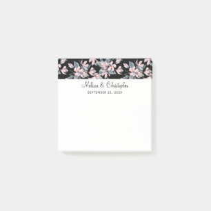 Pink & Gray Floral Watercolor Pattern Wedding Post-it Notes