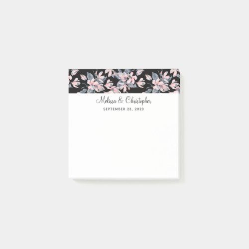 Pink  Gray Floral Watercolor Pattern Wedding Post_it Notes