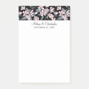 Pink & Gray Floral Watercolor Pattern Wedding Post-it Notes