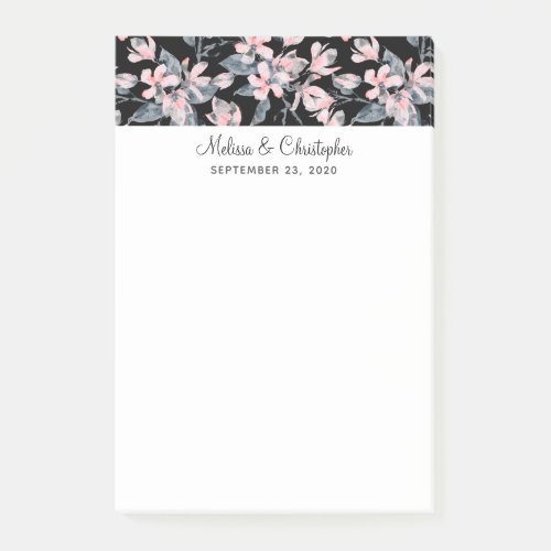 Pink  Gray Floral Watercolor Pattern Wedding Post_it Notes