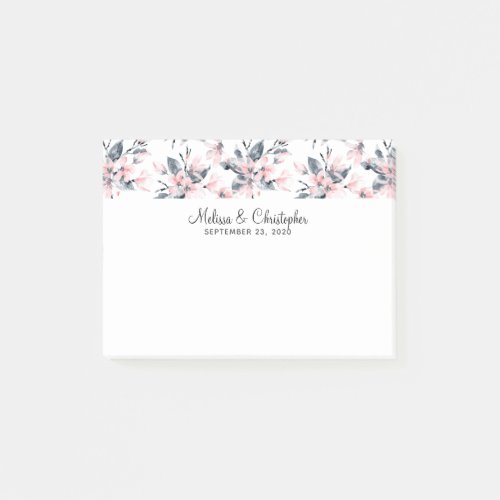 Pink  Gray Floral Watercolor Pattern Wedding Post_it Notes