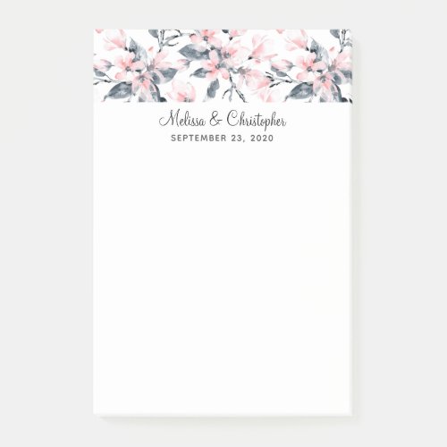 Pink  Gray Floral Watercolor Pattern Wedding Post_it Notes