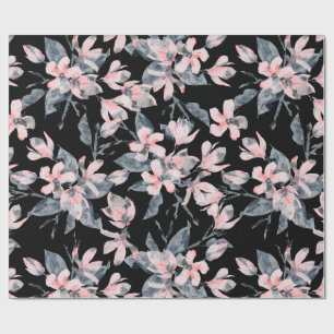 Pink & Gray Floral Watercolor Pattern Wrapping Paper