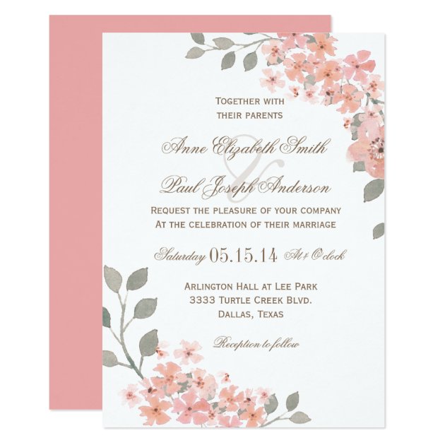 Pink & Gray Floral Wedding Invitation