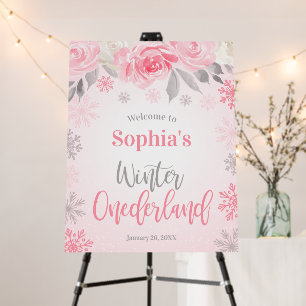 Pink Gray Floral Winter ONEderland 1st Birthday Foam Board