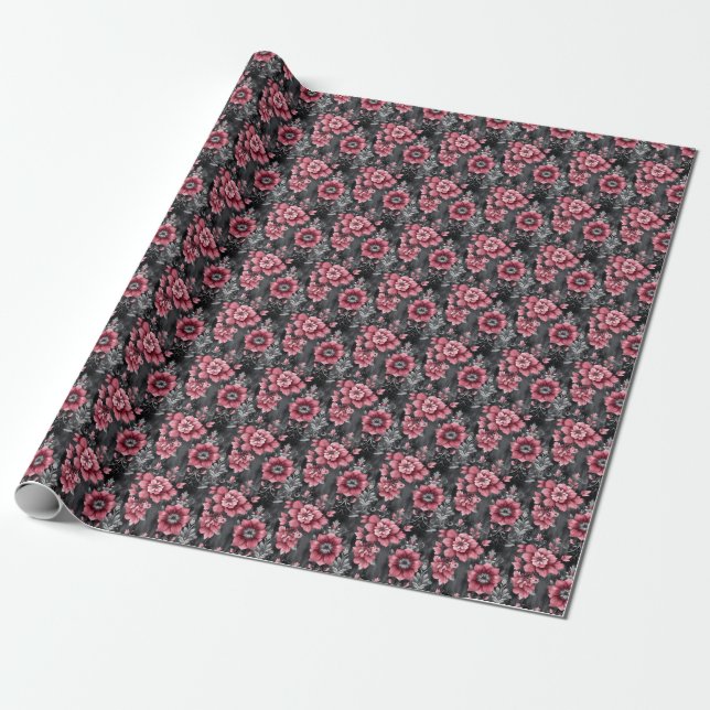 Pink & Gray Floral Wrapping Paper (Unrolled)