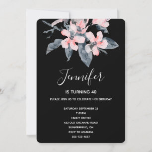 Pink & Gray Flowers Classy Watercolor Birthday Invitation
