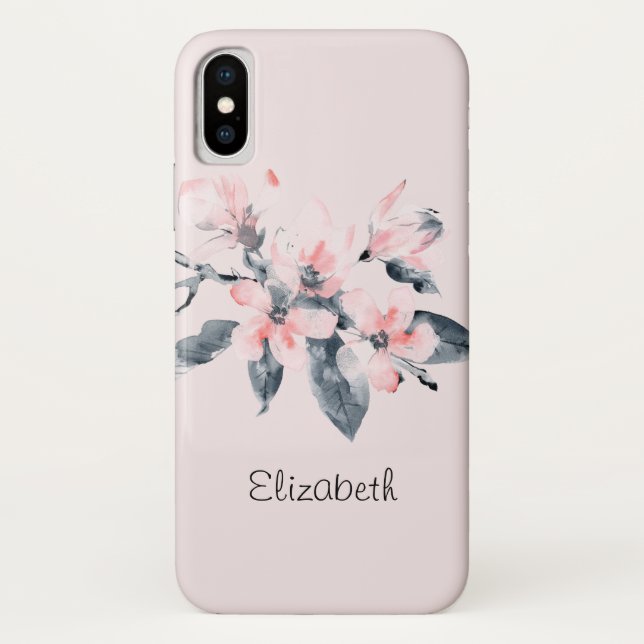Pink & Gray Flowers Classy Watercolor Case-Mate iPhone Case (Back)