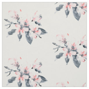 Pink & Gray Flowers Classy Watercolor Fabric