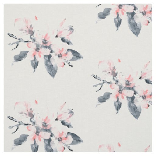 Pink & Gray Flowers Classy Watercolor Fabric