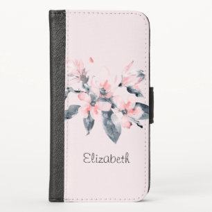Pink & Gray Flowers Classy Watercolor iPhone X Wallet Case