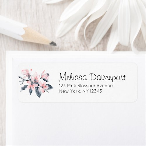 Pink  Gray Flowers Classy Watercolor Label