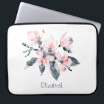 Pink & Gray Flowers Classy Watercolor Laptop Sleeve<br><div class="desc">Personalized laptop sleeve with a pretty watercolor illustration of pink flowers with gray leaves on a single stem.  A modern elegant botanical design.</div>