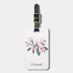 Pink & Gray Flowers Classy Watercolor Luggage Tag