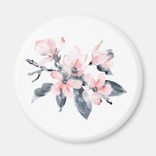 Pink & Gray Flowers Classy Watercolor Magnet (Front)