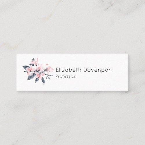 Pink  Gray Flowers Classy Watercolor Mini Business Card