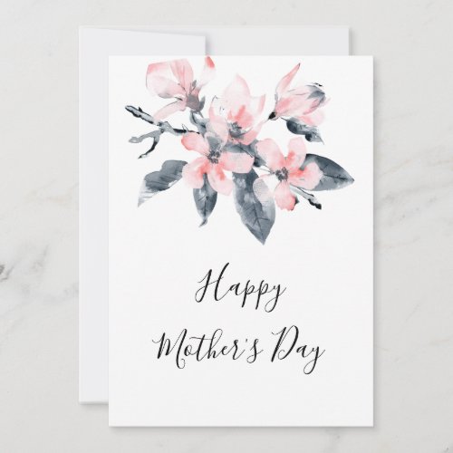 Pink  Gray Flowers Classy Watercolor Mothers Day Holiday Card