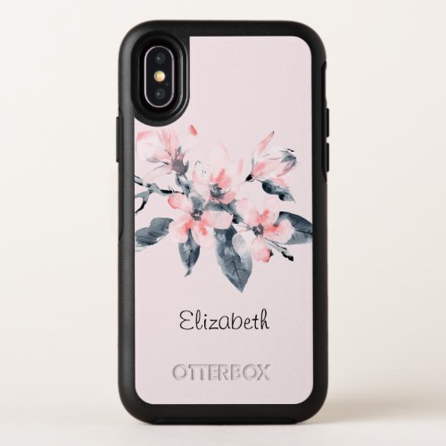 Pink  Gray Flowers Classy Watercolor OtterBox Symmetry iPhone X Case