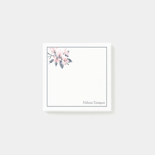 Pink  Gray Flowers Classy Watercolor Post_it Notes