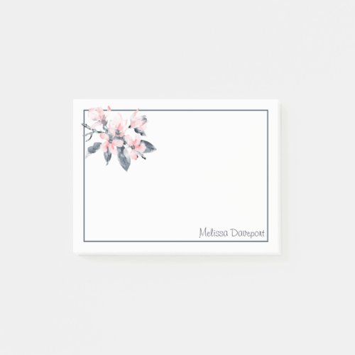 Pink  Gray Flowers Classy Watercolor Post_it Notes