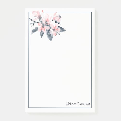Pink  Gray Flowers Classy Watercolor Post_it Notes