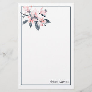 Pink & Gray Flowers Classy Watercolor Stationery
