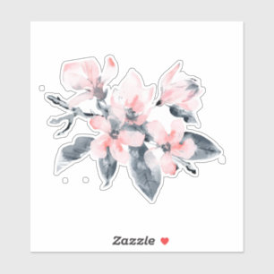 Pink & Gray Flowers Classy Watercolor Sticker