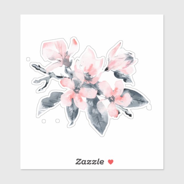 Pink & Gray Flowers Classy Watercolor Sticker (Sheet)