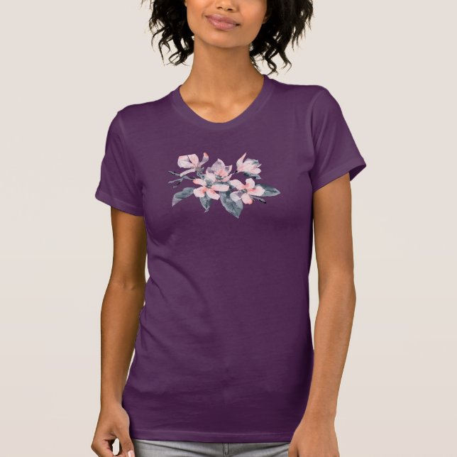 Pink & Gray Flowers Classy Watercolor T-Shirt (Front)