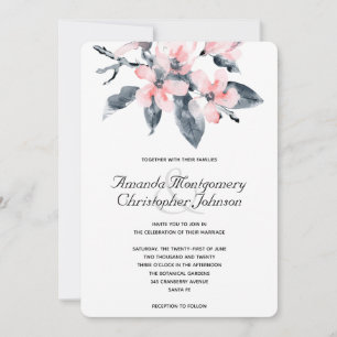 Pink & Gray Flowers Classy Watercolor Wedding Invitation