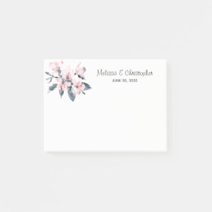 Pink & Gray Flowers Classy Watercolor Wedding Post-it Notes