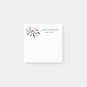Pink & Gray Flowers Classy Watercolor Wedding Post-it Notes