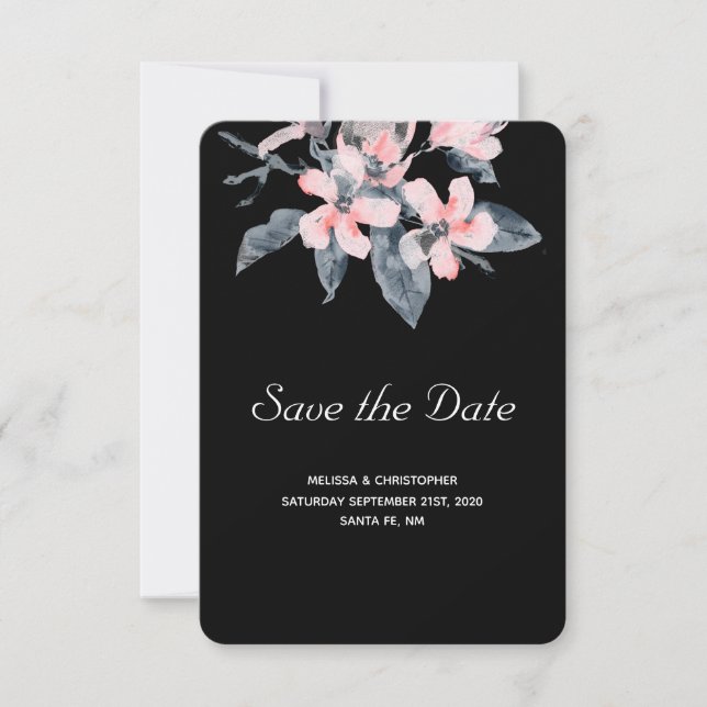 Pink & Gray Flowers Classy Watercolor Wedding Save The Date (Front)
