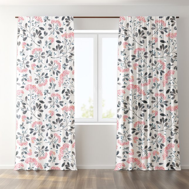 Pink Gray Flowers Ppattern Blackout Curtains (Creator Uploaded)