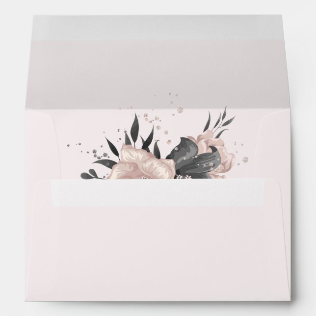 pink gray flowers soft pink  wedding envelope (Back (Bottom))
