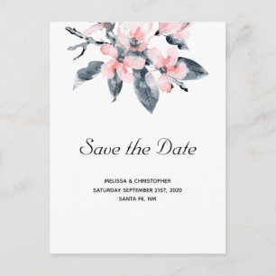 Pink & Gray Flowers Watercolor Save the Date Invitation Postcard