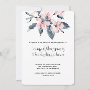 Pink & Gray Flowers Watercolor Virtual Wedding Invitation