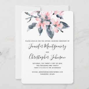 Pink & Gray Flowers Watercolor Virtual Wedding Invitation