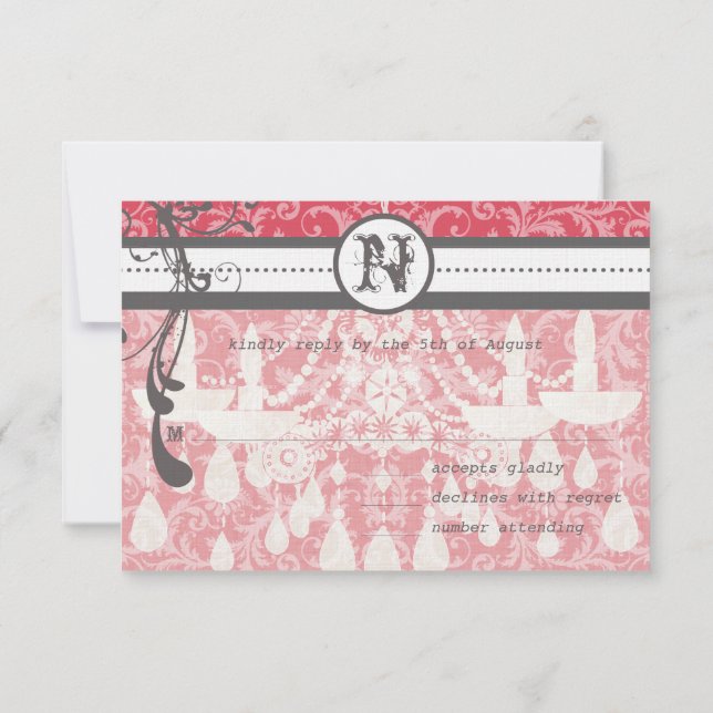 Pink & Gray Funky Swirls Wedding RSVP (Back)