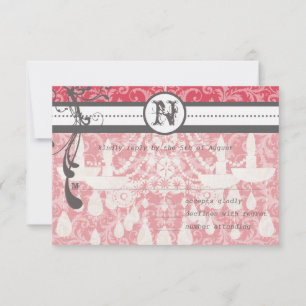 Pink & Gray Funky Swirls Wedding RSVP Card
