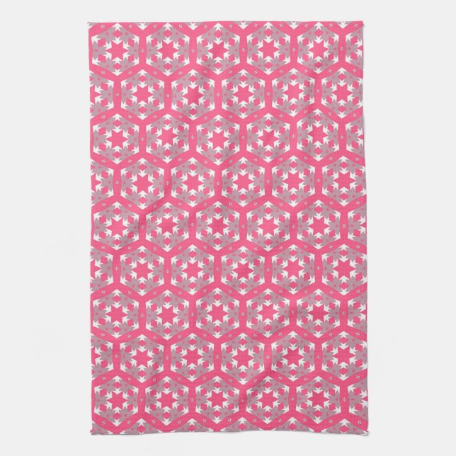 Pink Gray Geometric Hexagon Pattern Towel (Vertical)